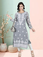 Load image into Gallery viewer, Seva Chikan Hand Embroidered Georgette Lucknowi Chikan Kurti With Slip