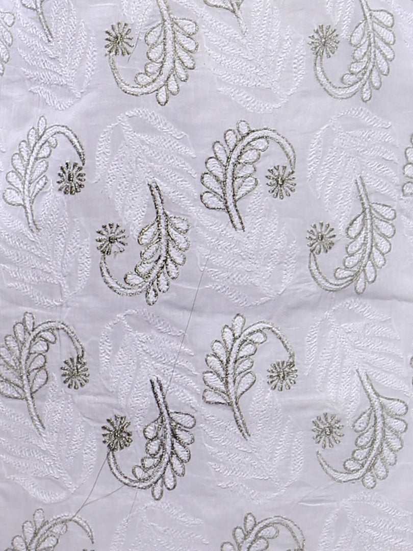 Seva Chikan Hand Embroidered White Cotton Lucknowi Chikan Kurti-SCL0226