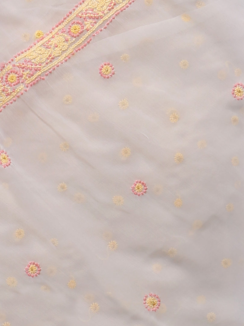 Seva Chikan Hand Embroidered White Georgette Lucknowi Saree-SCL0586