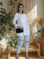 Load image into Gallery viewer, Seva Chikan Hand Embroidered Cotton Lucknowi Chikan Short Top