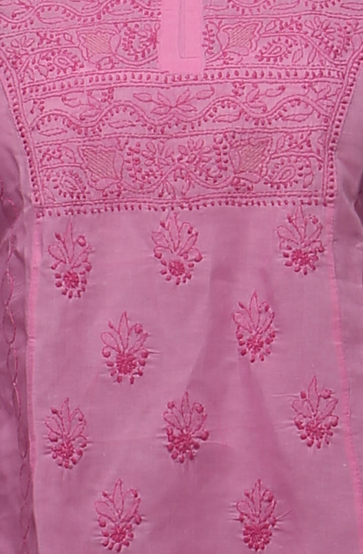 Seva Chikan Hand Embroidered Pink Cotton Lucknowi Chikankari Short Top-SCL0325