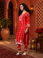 Load image into Gallery viewer, Seva Chikan Hand Embroidered Red Rayon Lucknowi Chikankari Kurta Set SCL8104