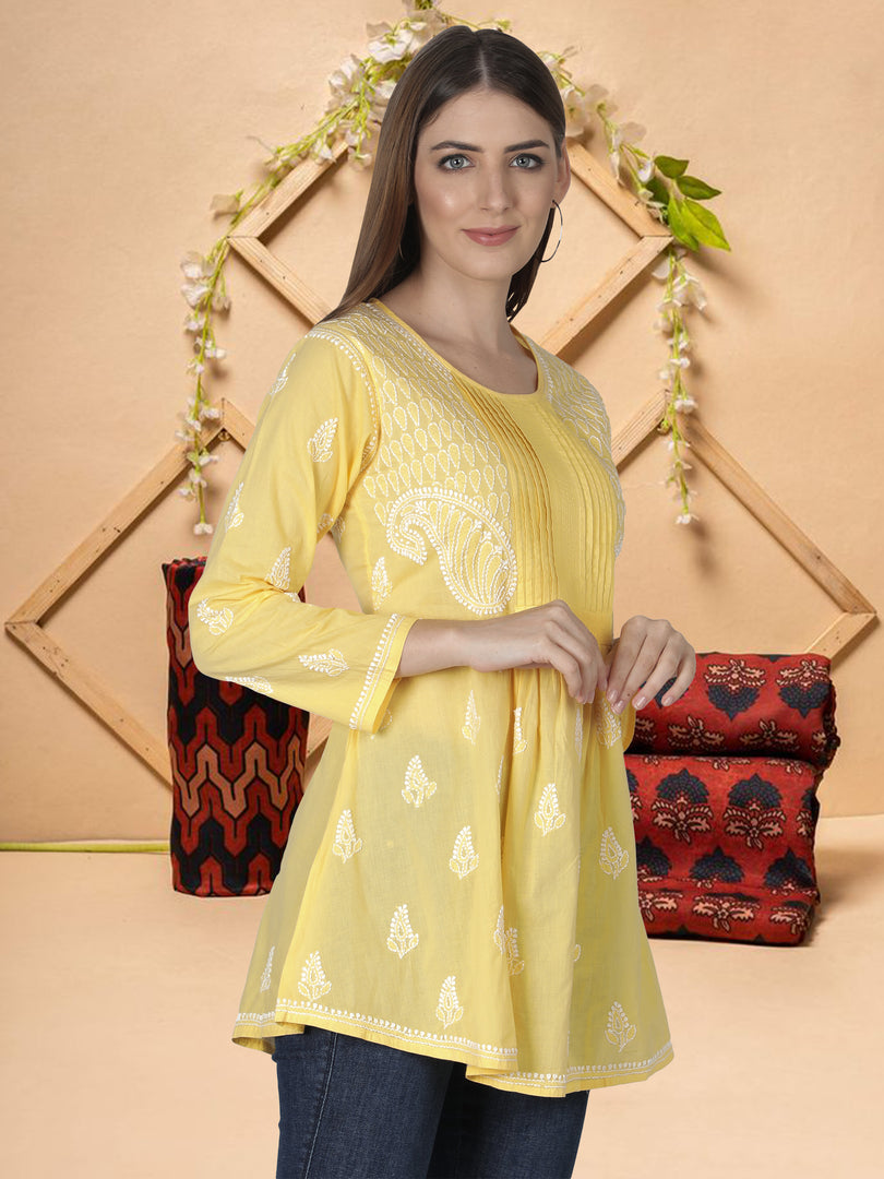 Seva Chikan Hand Embroidered Cotton Lucknowi Chikan Short Top