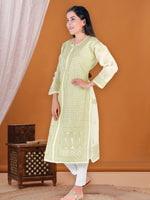Load image into Gallery viewer, Seva Chikan Hand Embroidered Yellow Cotton Lucknowi Chikan Kurti SCL1214
