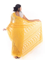 Load image into Gallery viewer, Seva Chikan Hand Embroidered Yellow Georgette Lucknowi Saree-SCL1188