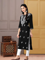Load image into Gallery viewer, Seva Chikan Hand Embroidered Black Cotton Lucknowi Chikankari Kurta
