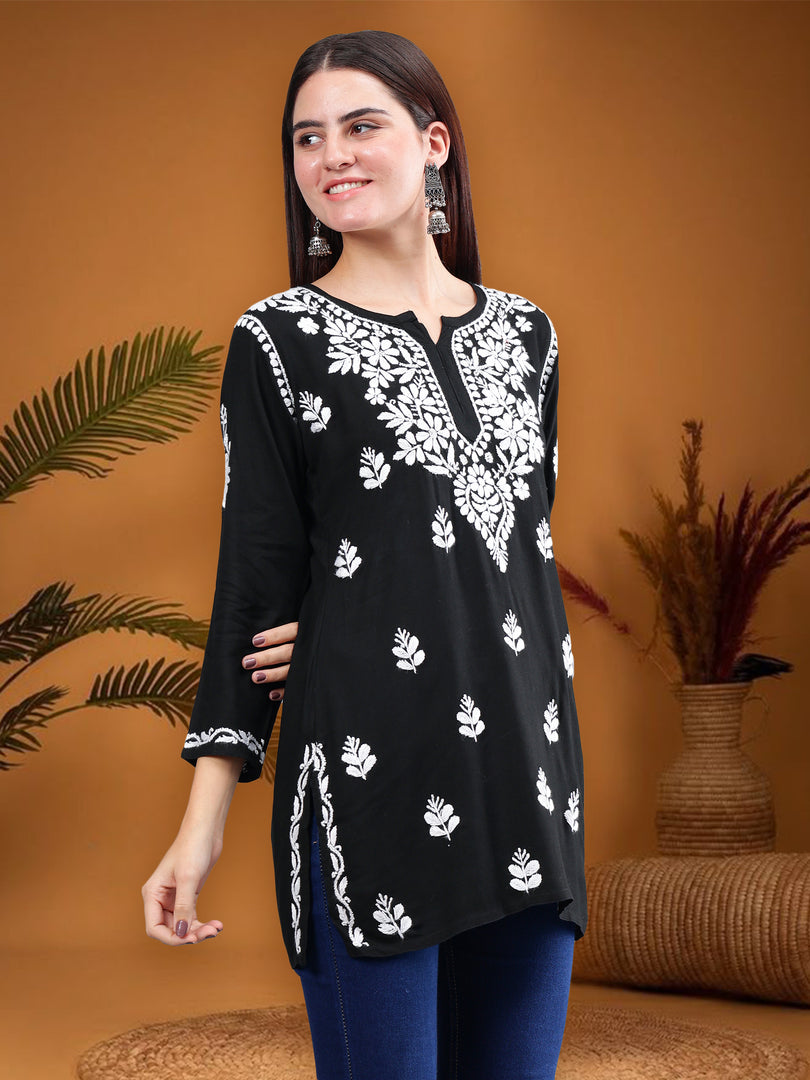 Seva Chikan Hand Embroidered Rayon Lucknowi Chikankari Top