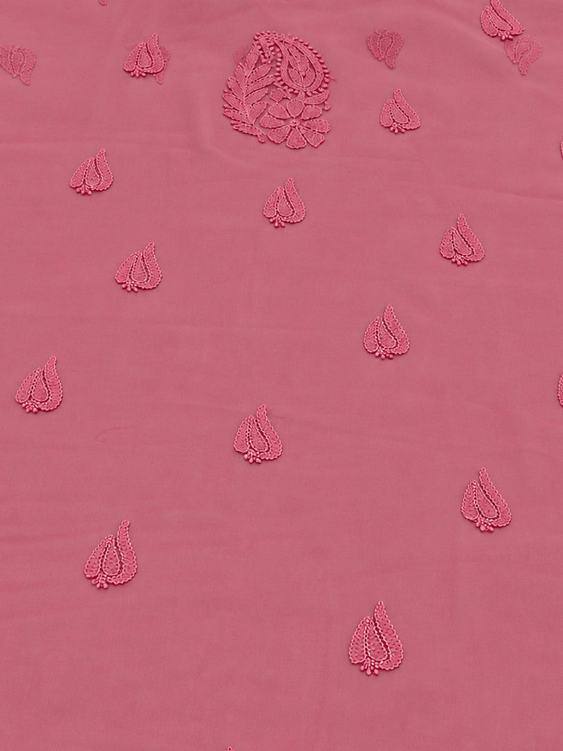Seva Chikan Hand Embroidered Carrot Pink Georgette Lucknowi Chikankari Unstitched Suit Piece-SEV15033