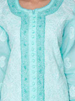 Load image into Gallery viewer, Seva Chikan Hand Embroidered Sea Green Cotton Lucknowi Chikan Kurta-SCL0922