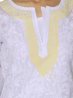 Load image into Gallery viewer, Seva Chikan Hand Embroidered White Cotton Lucknowi Chikan Short Kurti SCL1058
