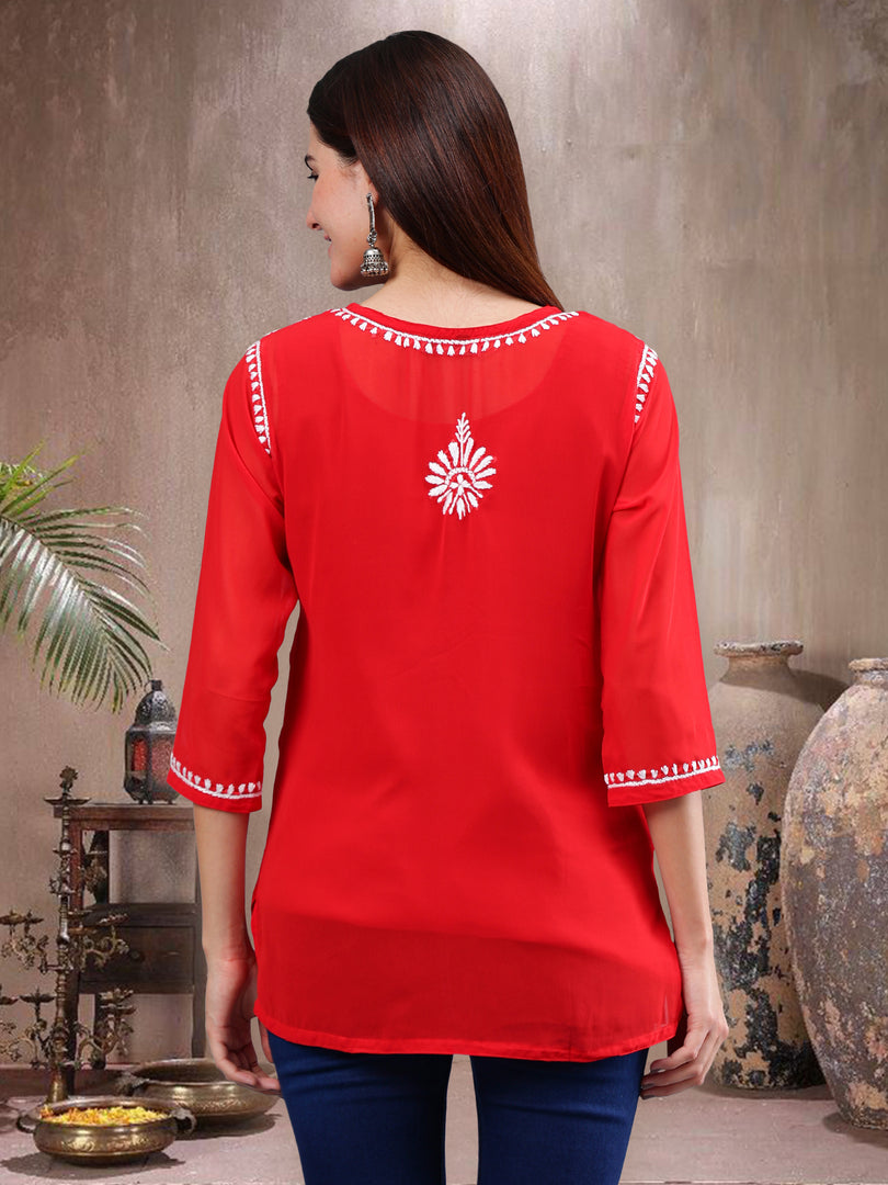 Seva Chikan Hand Embroidered Georgette Lucknowi Chikankari Top With Slip