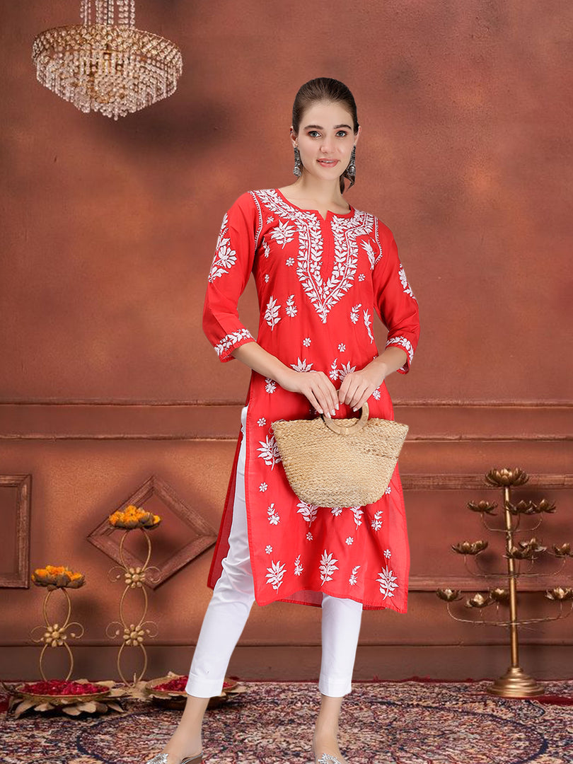 Seva Chikan Hand Embroidered Terivoil Cotton Lucknowi Chikankari Kurta