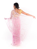 Load image into Gallery viewer, Seva Chikan Hand Embroidered Pink Georgette Lucknowi Saree With Pearl Work-SCL1198