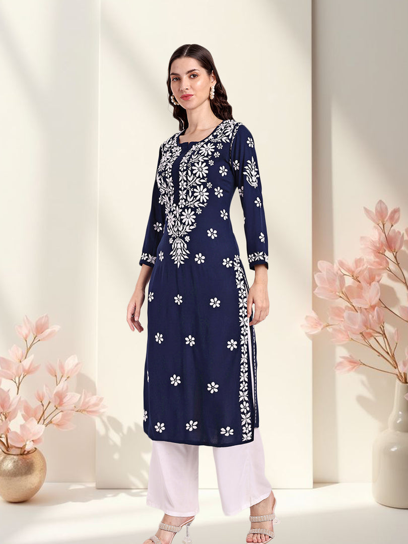 Seva Chikan Hand Embroidered Rayon Lucknowi Chikankari Kurta