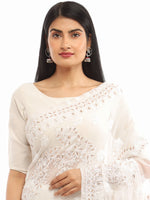Load image into Gallery viewer, Seva Chikan Hand Embroidered White Georgette Lucknowi Saree With Gotta Patti Work-SCL1952

