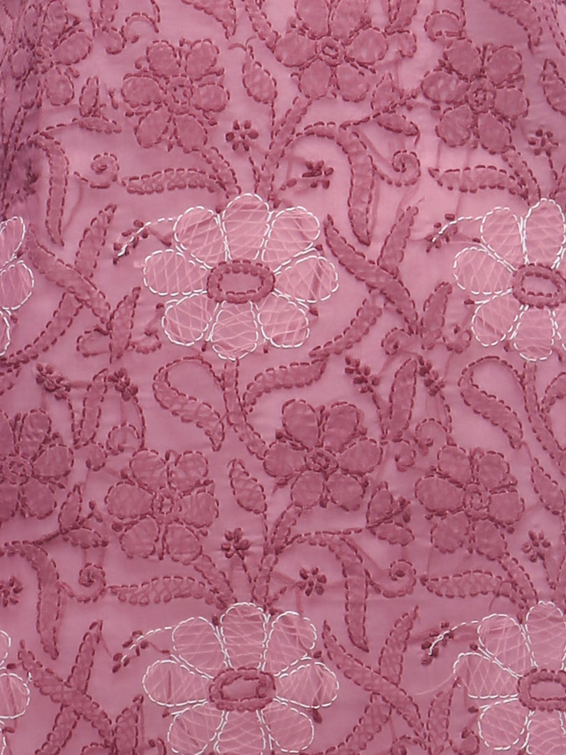 Seva Chikan Hand Embroidered Dark Pink Cotton Lucknowi Chikan Kurti-SCL0352