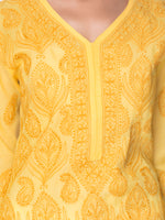 Load image into Gallery viewer, Seva Chikan Hand Embroidered Yellow Cotton Lucknowi Chikan Kurta-SCL0901