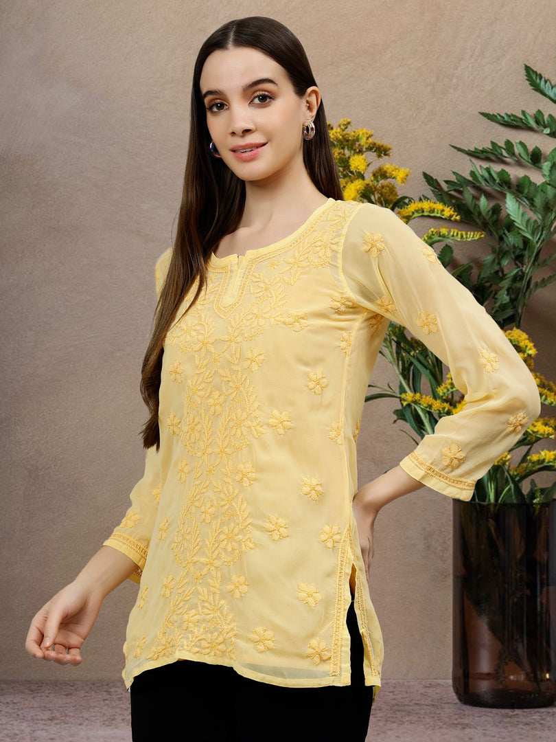 Seva Chikan Hand Embroidered Georgette Lucknowi Chikankari Top With Slip