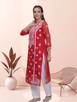 Load image into Gallery viewer, Seva Chikan Hand Embroidered Georgette Lucknowi Chikankari Kurta With Slip