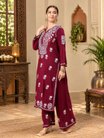 Load image into Gallery viewer, Seva Chikan Hand Embroidered Rayon Lucknowi Chikankari Kurta Set