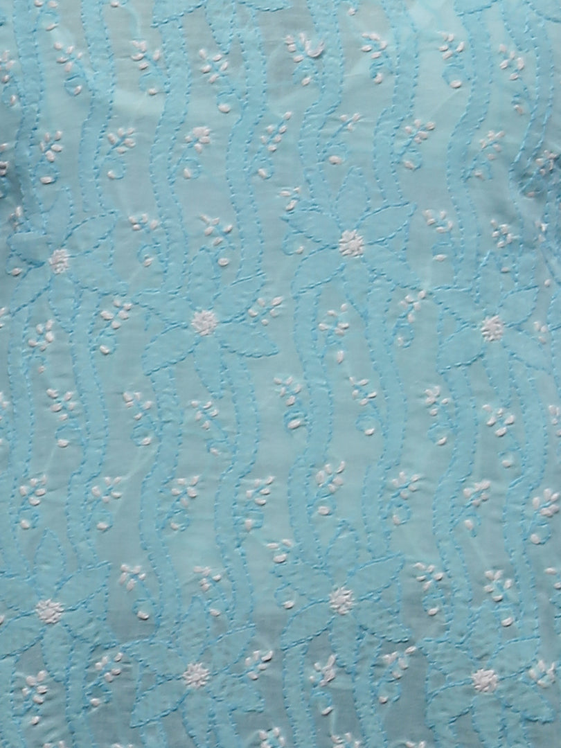 Seva Chikan Hand Embroidered Turquoise Cotton Lucknowi Chikankari Short Top SCL0130