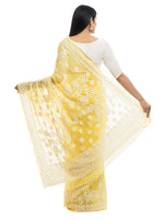 Load image into Gallery viewer, Seva Chikan Hand Embroidered Yellow Georgette Lucknowi Saree With Pearl Work-SCL1989
