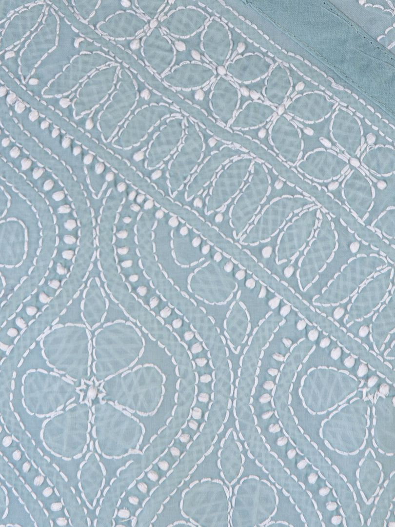 Seva Chikan Hand Embroidered Grey Cotton Lucknowi Chikan Kurti SCL1225