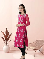 Load image into Gallery viewer, Seva Chikan Hand Embroidered Georgette Lucknowi Chikankari Kurta With Slip