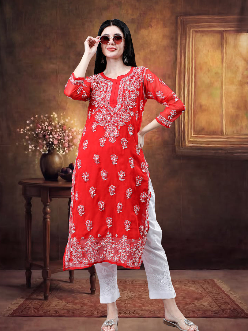 Seva Chikan Hand Embroidered Georgette Lucknowi Chikankari Kurta With Inner