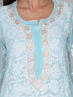 Load image into Gallery viewer, Seva Chikan Hand Embroidered Blue Georgette Lucknowi Chikankari Kurta With Ghotapatti Work-SCL0976