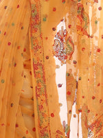 Load image into Gallery viewer, Seva Chikan Hand Embroidered Mustard Georgette Lucknowi Saree-SCL2287