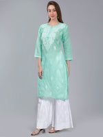 Load image into Gallery viewer, Seva Chikan Hand Embroidered  Terivoil Cotton Lucknowi Chikan Kurta
