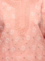 Load image into Gallery viewer, Seva Chikan Hand Embroidered Peach Cotton Lucknowi Chikan Kurta With Muqaish Work-SCL0636
