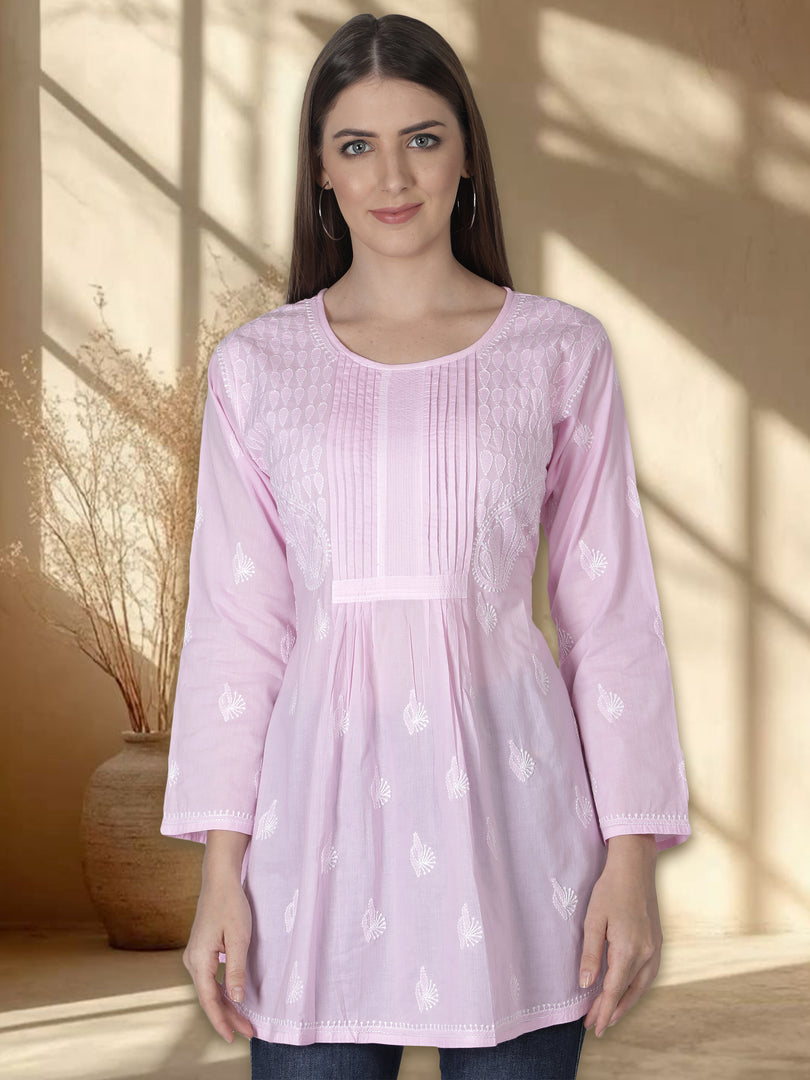 Seva Chikan Hand Embroidered Cotton Lucknowi Chikan Short Top