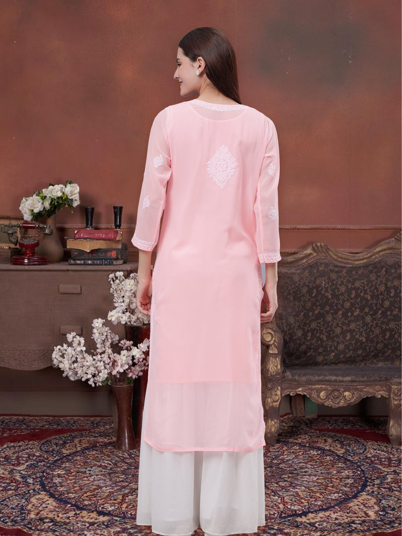 Seva Chikan Hand Embroidered Georgette Lucknowi Chikankari Kurta With Inner