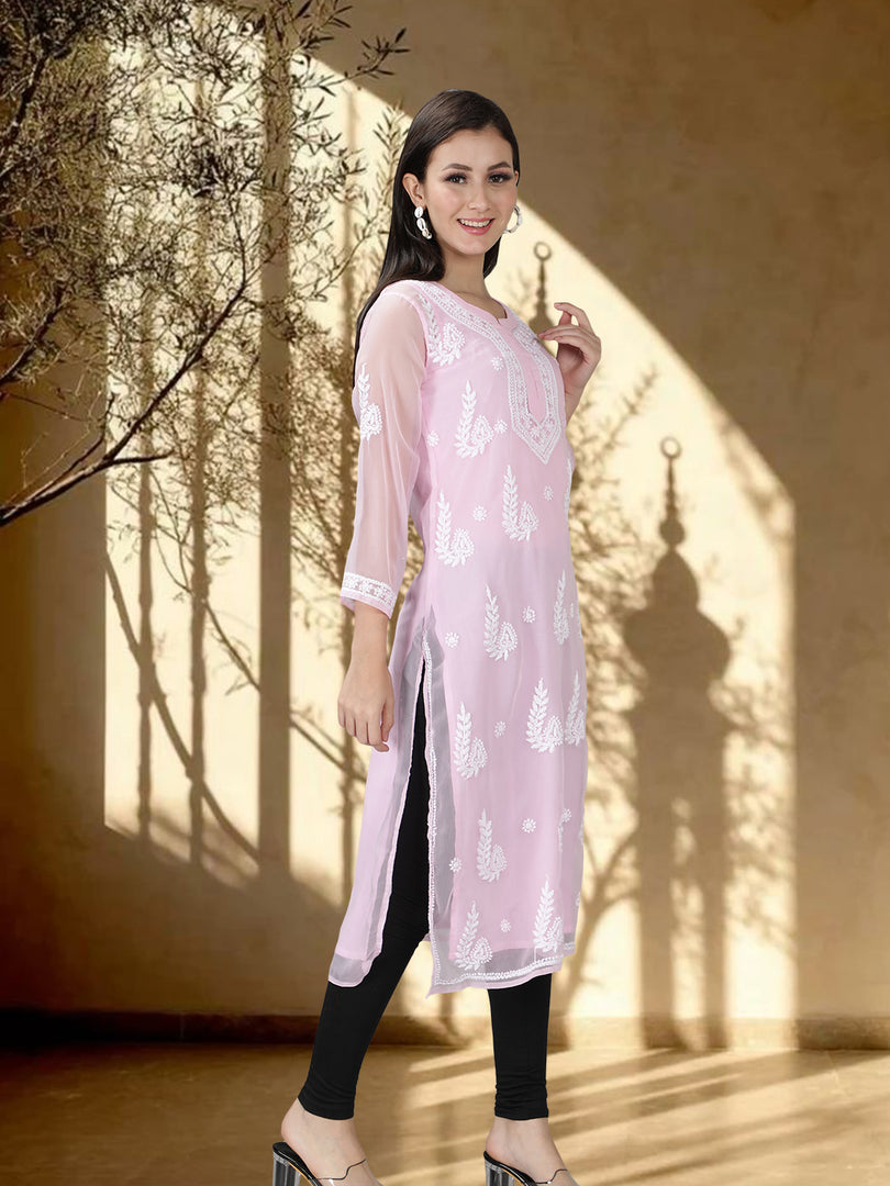 Seva Chikan Hand Embroidered Georgette Lucknowi Chikankari Kurta With Slip