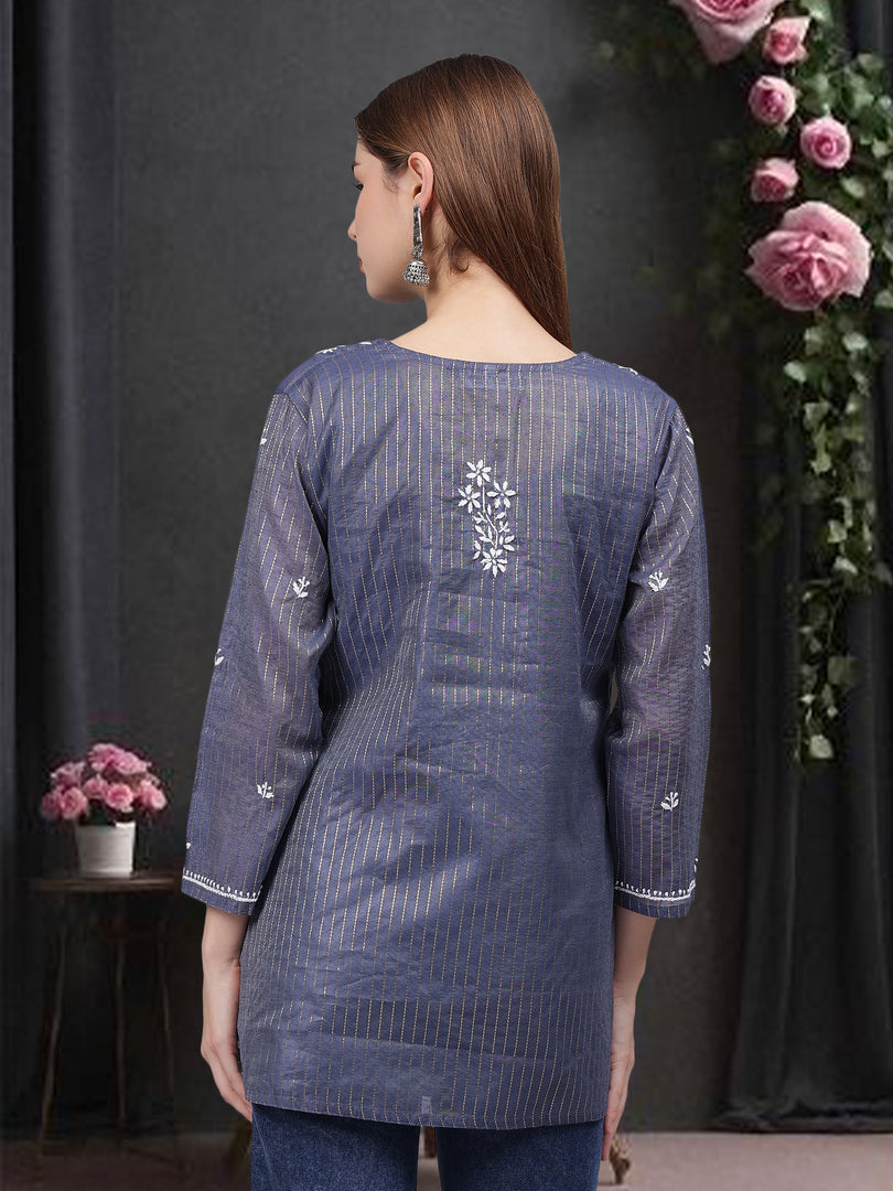 Seva Chikan Hand Embroidered Chanderi Lucknowi Chikan Top With Slip