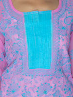 Load image into Gallery viewer, Seva Chikan Hand Embroidered Pink Cotton Lucknowi Chikan Kurti SCL1051
