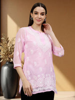 Load image into Gallery viewer, Seva Chikan Hand Embroidered Georgette Lucknowi Chikankari Top With Slip