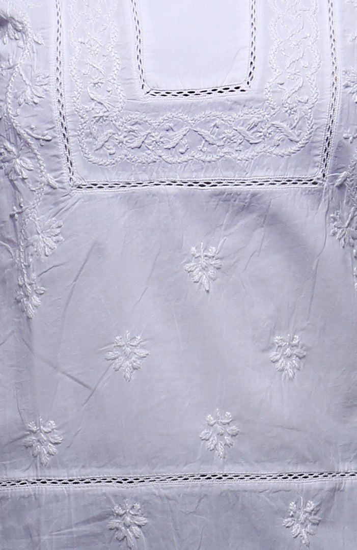 Seva Chikan Hand Embroidered White Voile Cotton Lucknowi Chikankari Short Top-SCL0522
