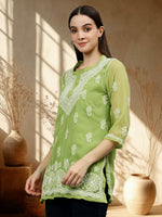 Load image into Gallery viewer, Seva Chikan Hand Embroidered Georgette Lucknowi Chikankari Top With Slip