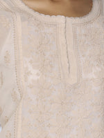 Load image into Gallery viewer, Seva Chikan Hand Embroidered Beige Cotton Lucknowi Chikan Short Kurti SCL1056
