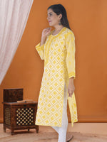 Load image into Gallery viewer, Seva Chikan Hand Embroidered Yellow Cotton Lucknowi Chikan Kurti SCL1219
