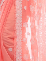Load image into Gallery viewer, Seva Chikan Hand Embroidered Peach Georgette Lucknowi Chikan Saree-SCL2336