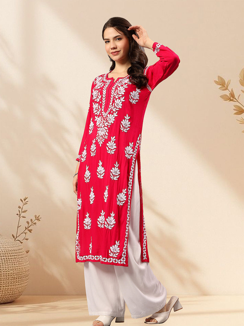 Seva Chikan Hand Embroidered Rayon Lucknowi Chikankari Kurta