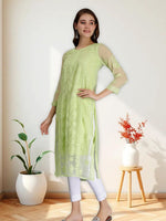 Load image into Gallery viewer, Seva Chikan Hand Embroidered Georgette Lucknowi Chikankari Kurta With Slip