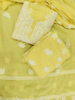 Load image into Gallery viewer, Seva Chikan Hand Embroidered Yellow Georgette Lucknowi Chikankari Unstitched Suit Piece-SCL13133