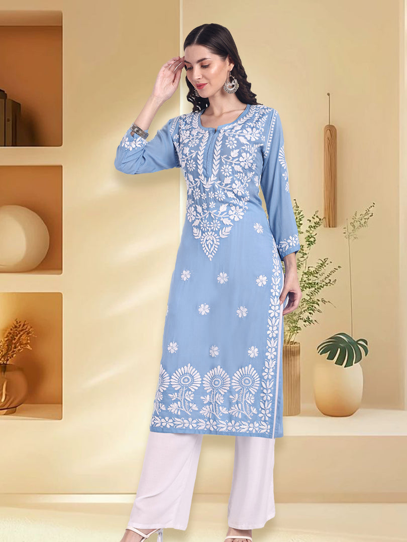 Seva Chikan Hand Embroidered Modal Cotton Lucknowi Chikankari Kurta