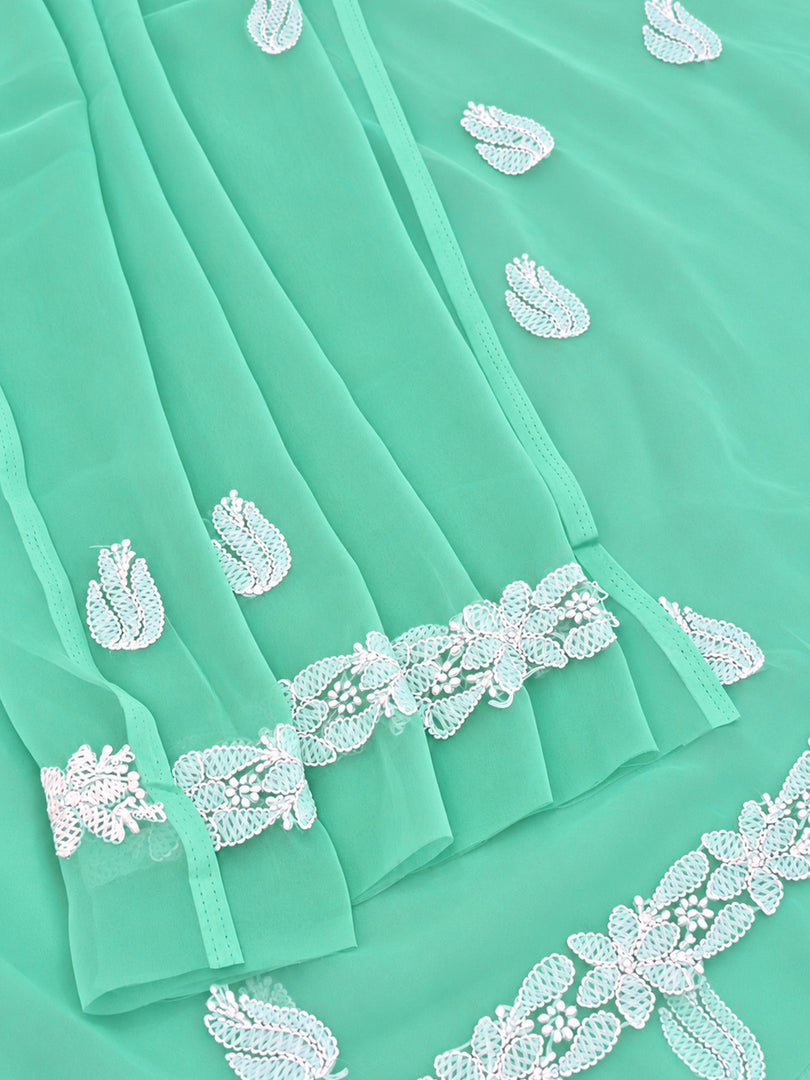 Seva Chikan Hand Embroidered Sea Green Georgette Lucknowi Chikankari Unstitched Suit Piece-SEV15042