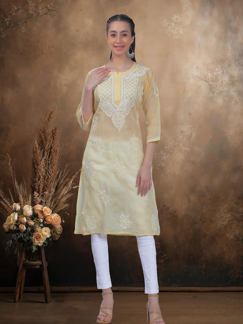 Seva Chikan Hand Embroidered Terivoil Cotton Lucknowi Chikan Kurti